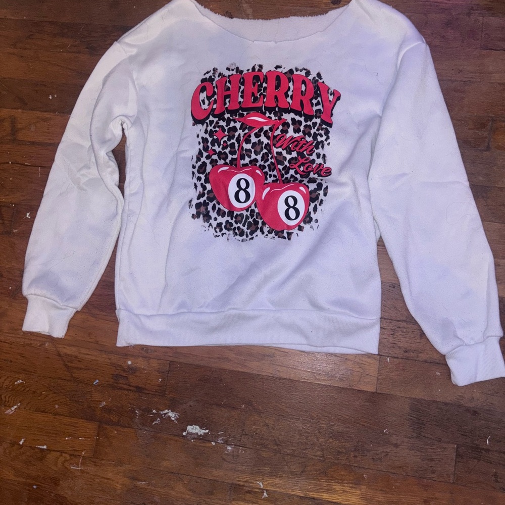 White Cherry Graphic Women's Sweater